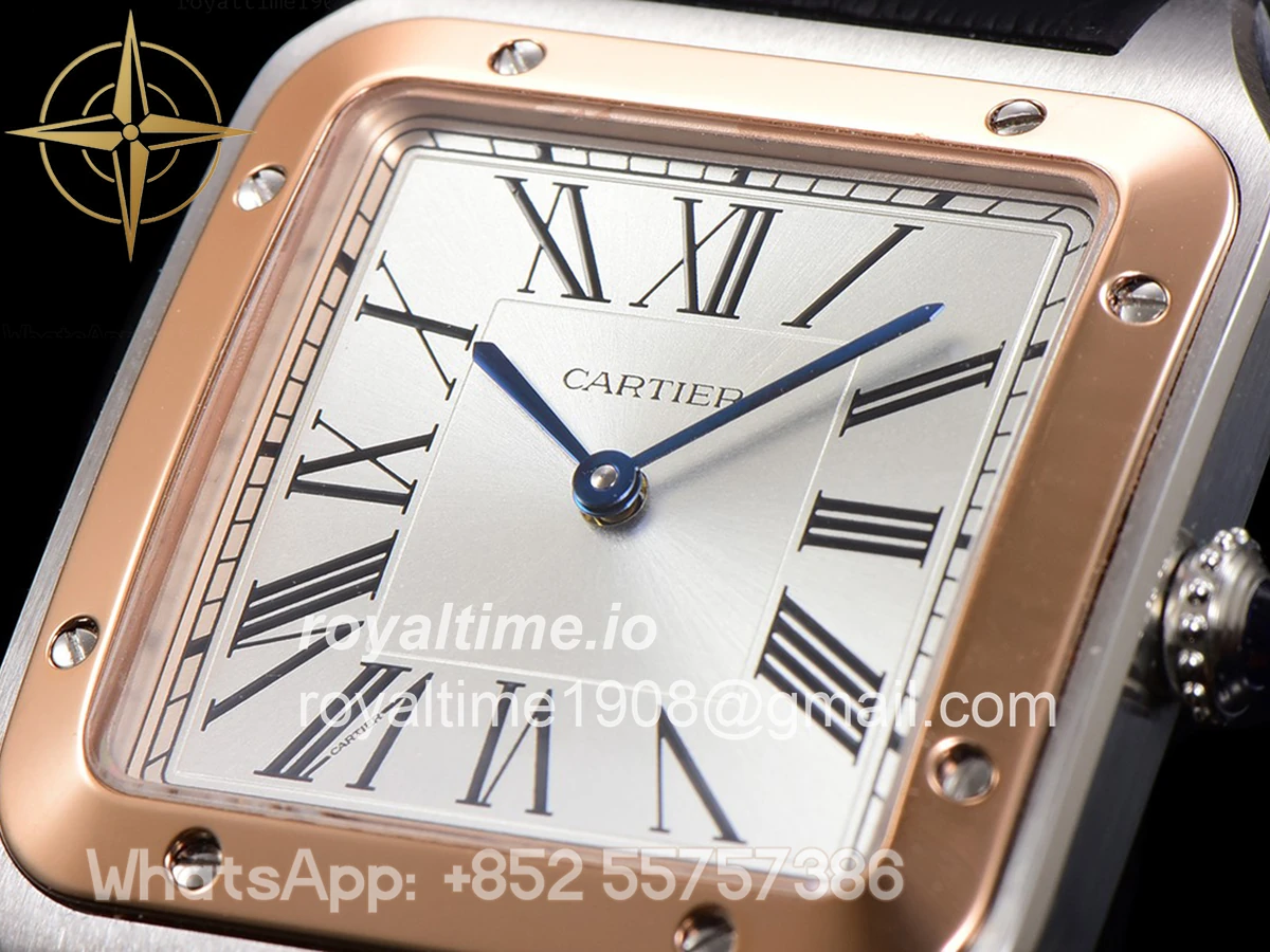 Cartier Santos-Dumont (Large) Silver Dial in Steel/Rose Gold on Black Leather Strap Ref. W2SA0011 - Image 5