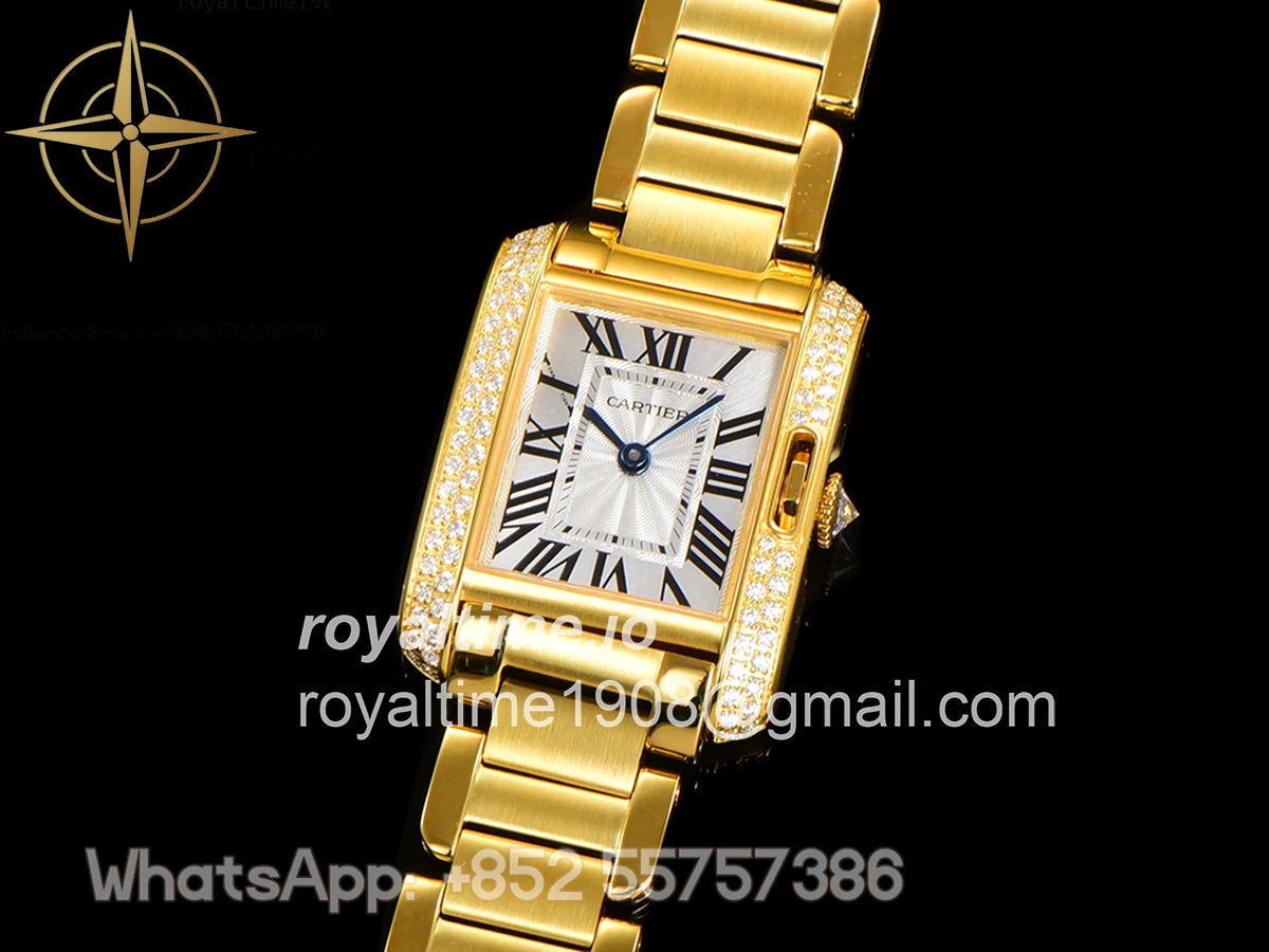 Cartier Tank Anglaise 30.2mm White Dial with Diamond Bezel in Yellow Gold - Image 5