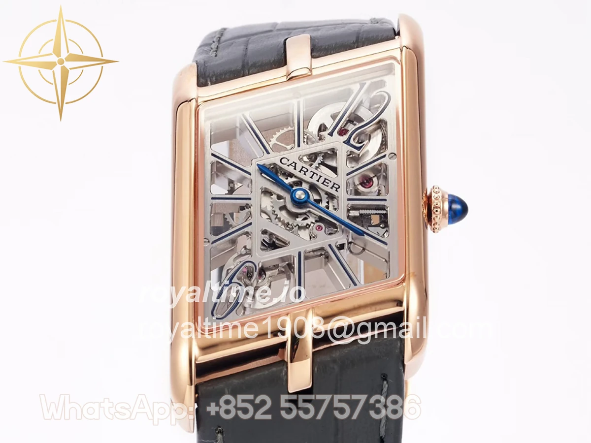 Cartier Tank Asymetrique Watch on Rose Gold in Grey Leather Strap - Image 5
