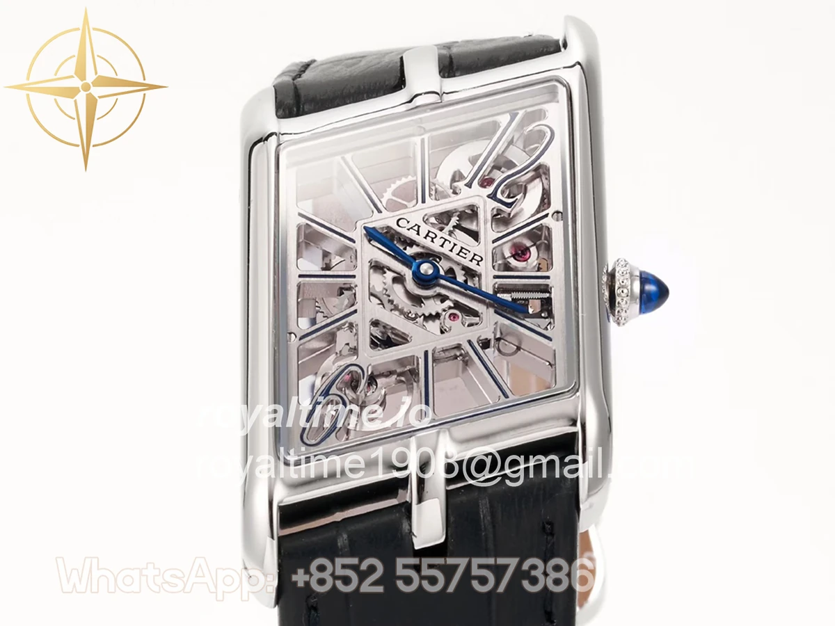 Cartier Tank Asymetrique Watch on Steel in Black Leather Strap - Image 5