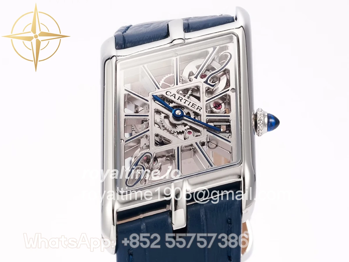 Cartier Tank Asymetrique Watch on Steel in Blue Leather Strap - Image 5