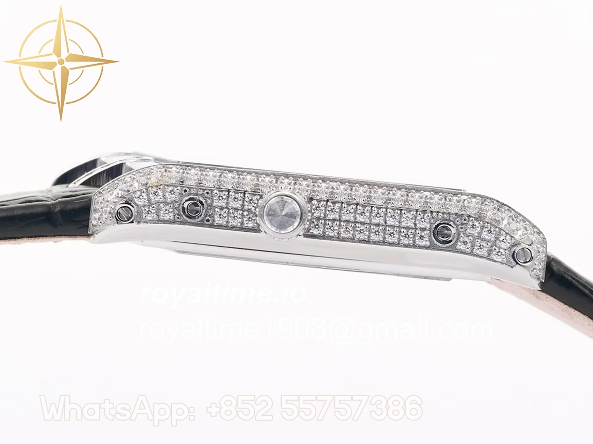 Cartier Tank Asymetrique Watch with Diamond Bezel on Steel in Black Leather Strap - Image 5