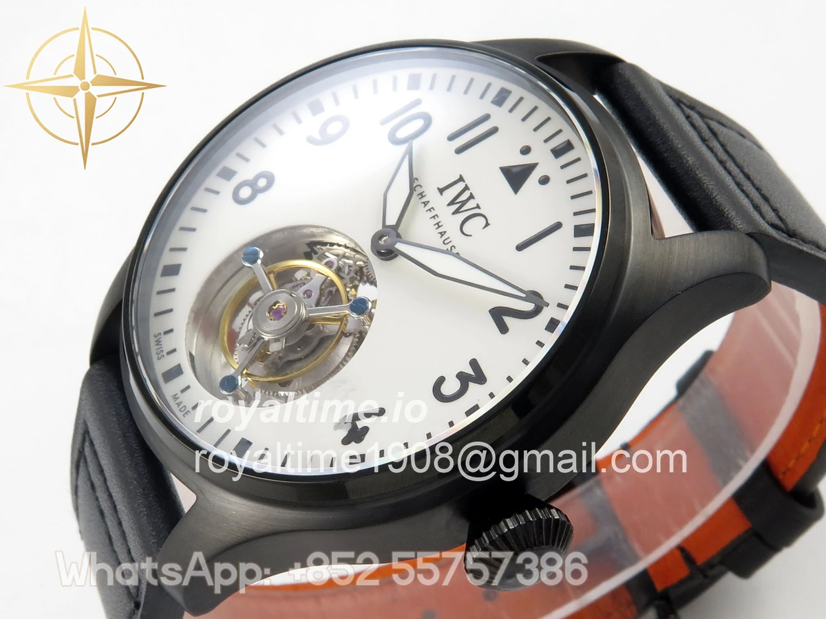 IWC Big Pilot 43 Tourbillon PVD RMSF Whtie Dial on Black Leather Strap - Image 5