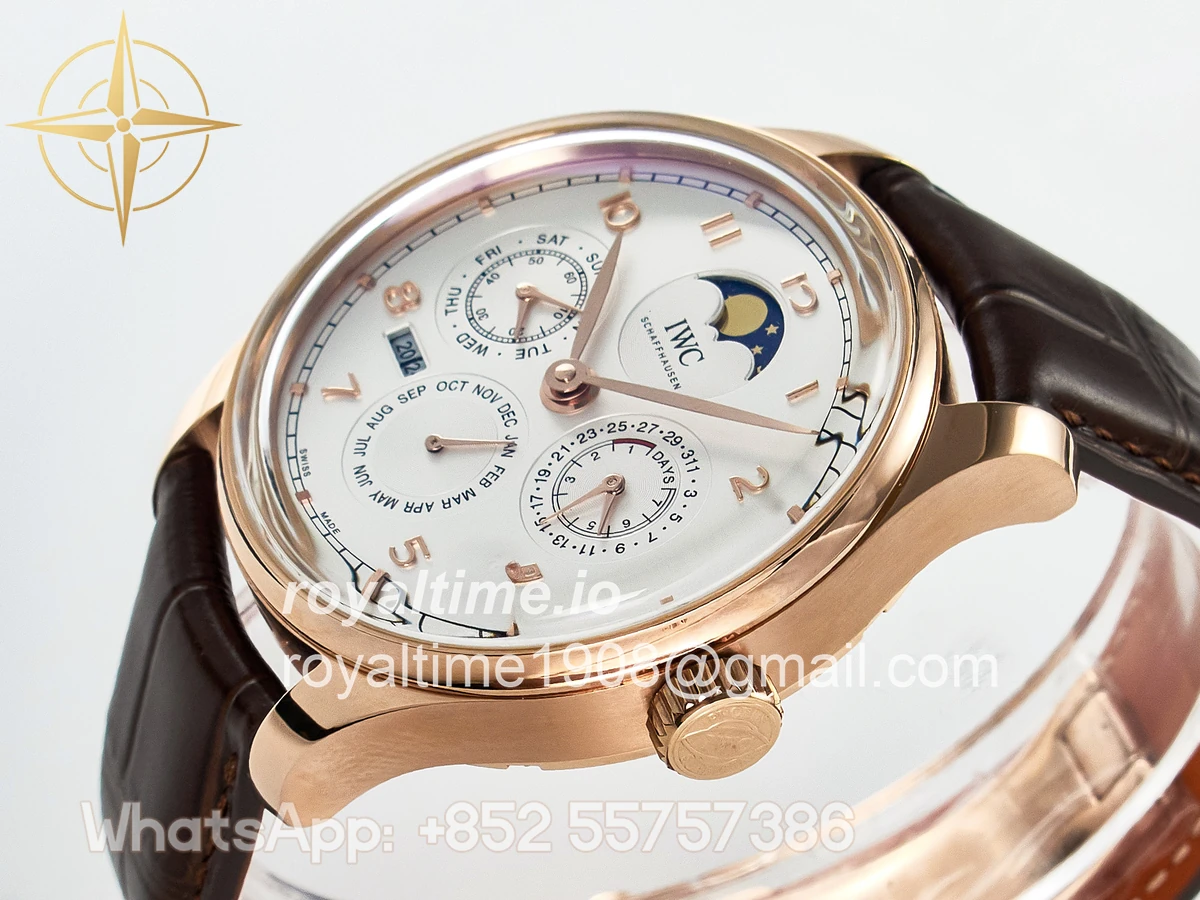 IWC IW5033 Portugieser Perpetual Calendar RG V9F White Dial on Brown Leather Strap A52610 - Image 5