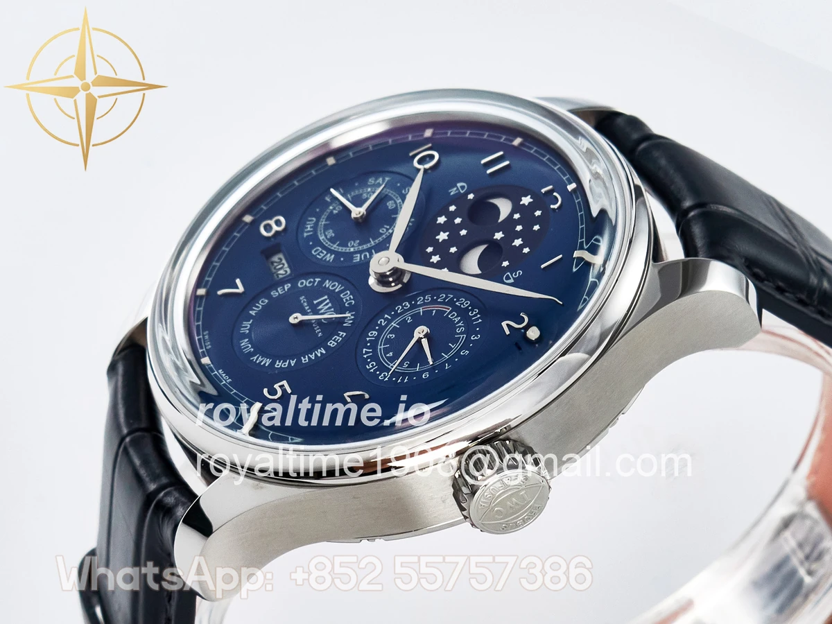 IWC IW5034 Portugieser Perpetual Calendar SS V9F Blue Dial on Black Leather Strap A52610 - Image 5