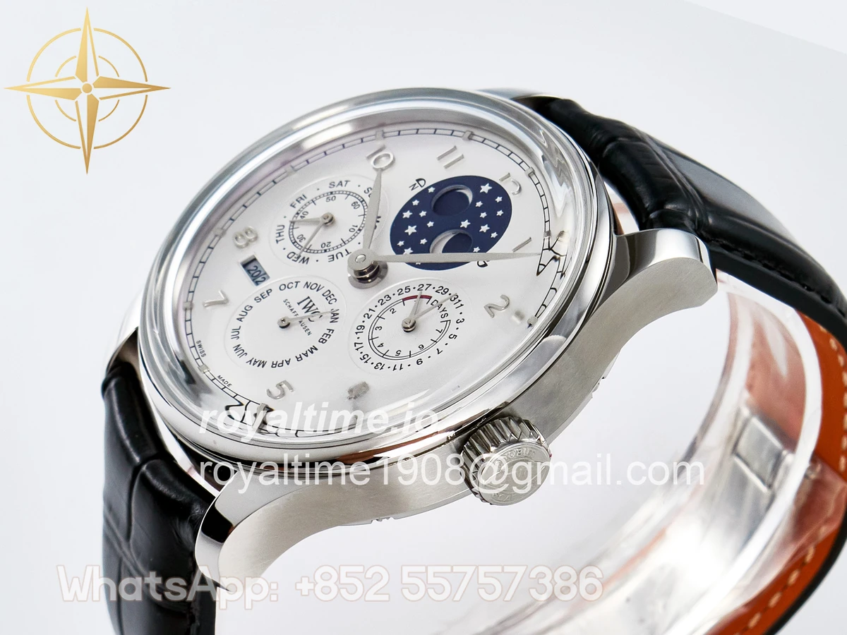 IWC IW5034 Portugieser Perpetual Calendar SS V9F White Dial on Black Leather Strap A52610 - Image 5