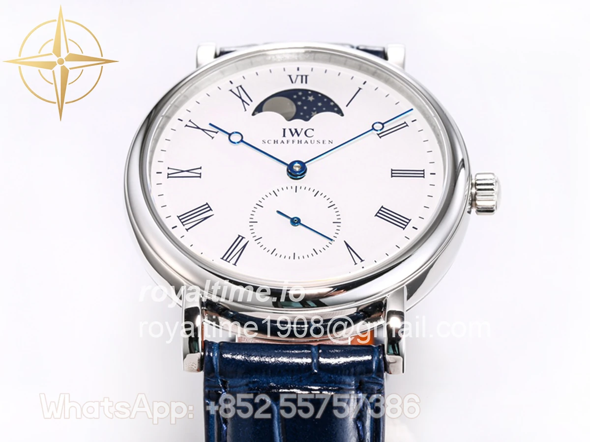 IWC Portofino Hand Wound Moon Phrase IW5548 White Dial in Steel - Image 5