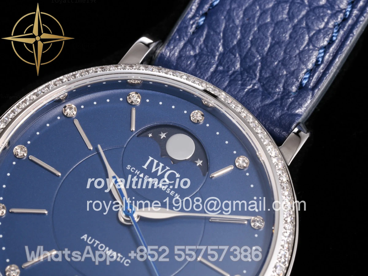 IWC Portofino IW6596 Automatic Moon Phase 37 Blue Dial on Blue Leather Strap - Image 5