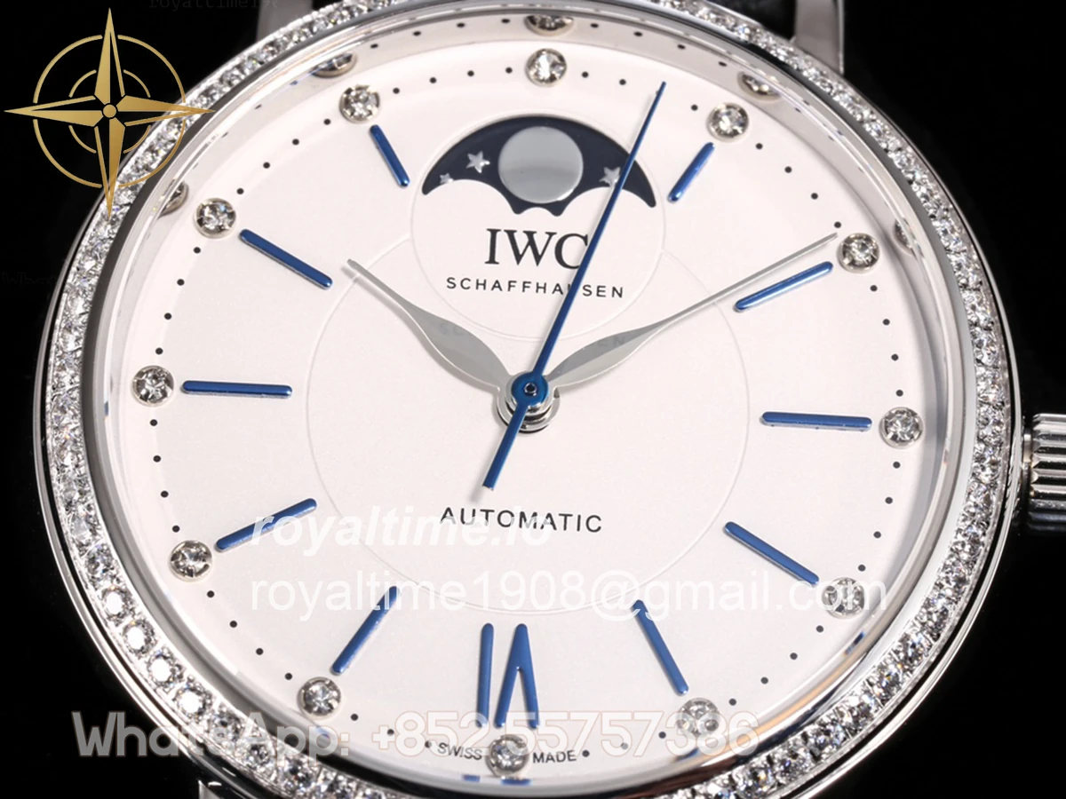 IWC Portofino IW659601 Automatic Moon Phase 37 White Dial on Black Leather Strap - Image 5