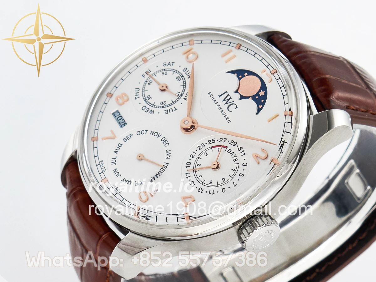 IWC Portugieser Perpetual Calendar SS 5033 APSF White Dial on Brown Leather Strap A52610 - Image 5