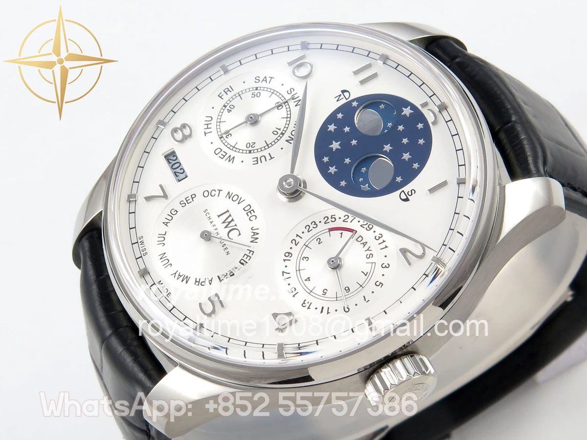 IWC Portugieser Perpetual Calendar SS 5033 APSF White/SS Dial on Black Leather Strap A52610 - Image 5