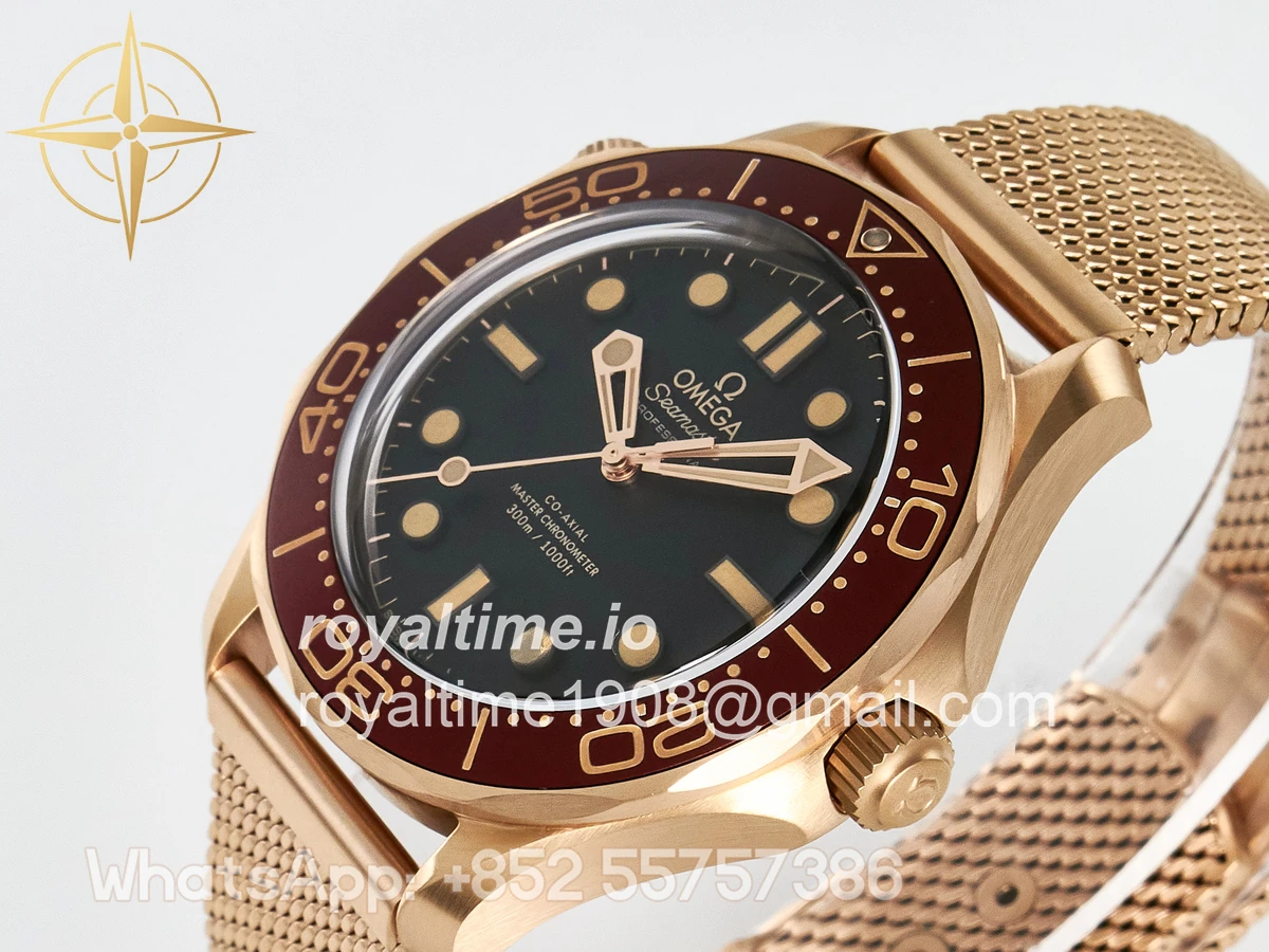 Omega Seamaster 300M Diver Rose Gold VSF Black Dial on Mesh Bracelet A8806 - Image 5