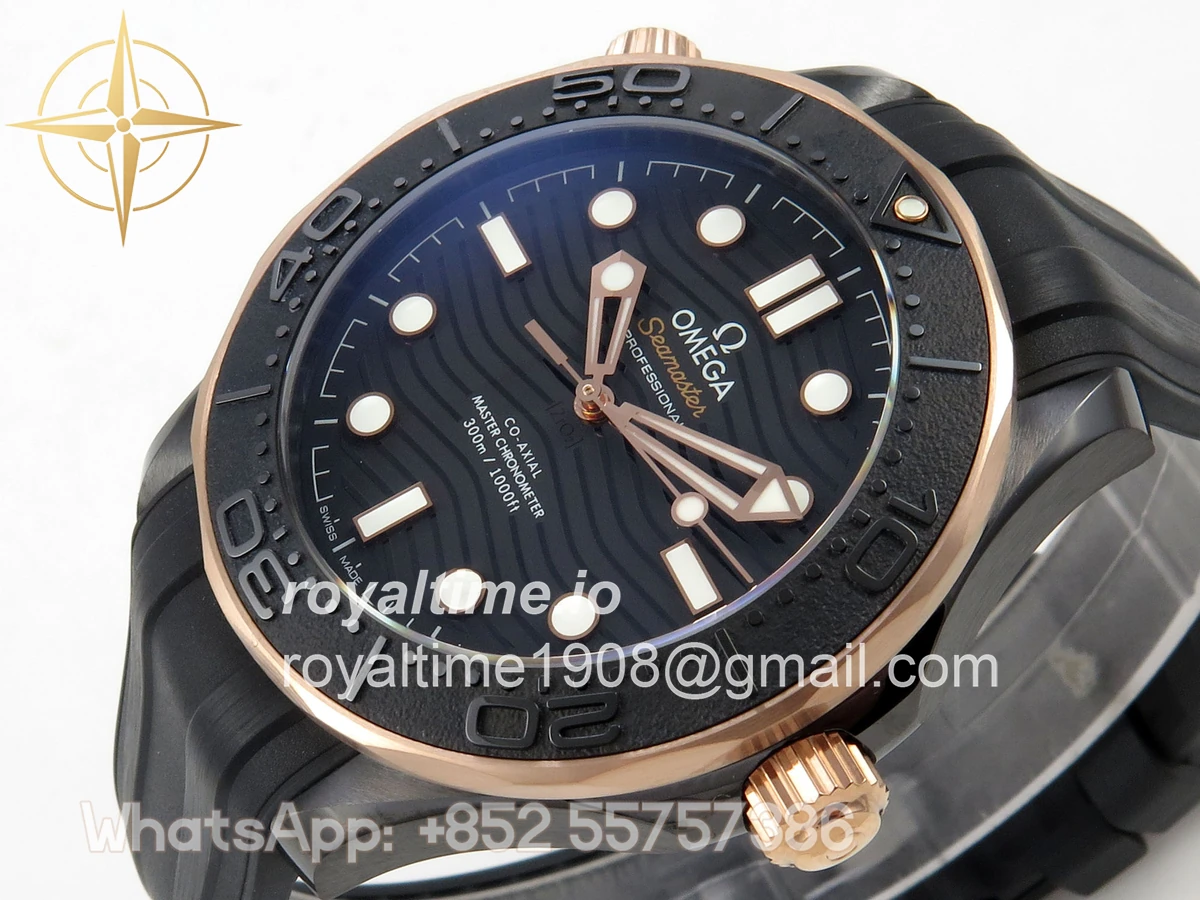 Omega Seamaster Diver 300M Black Ceramic Bezel RG ORF Black Dial On Black Rubber Strap OR8806 - Image 5