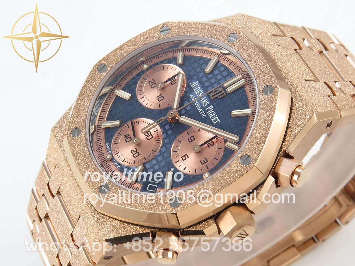 Audemars Piguet Royal Oak Chrono 26240 Frosted RG DDF Blue Dial on RG Bracelet DD4401 - Image 5