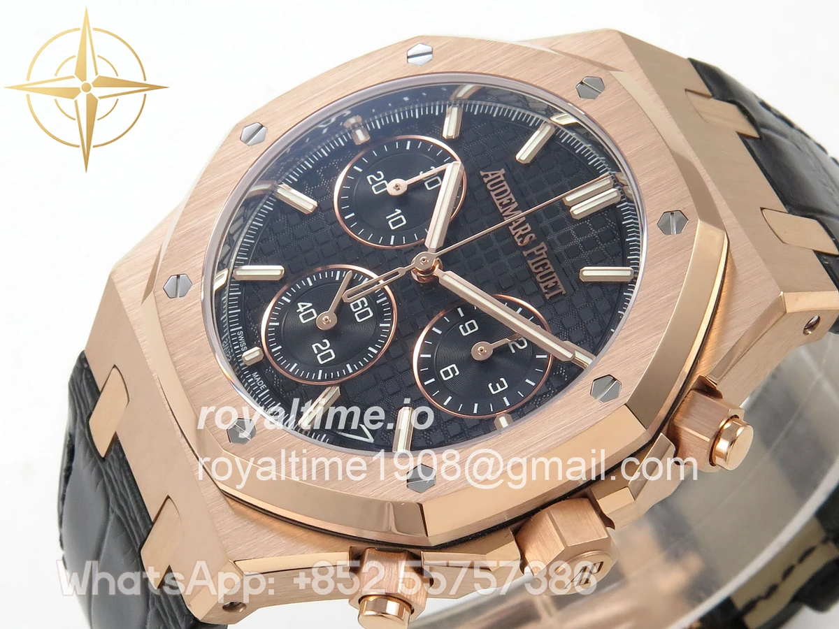 Audemars Piguet Royal Oak Chrono 26240 RG DDF Black Dial on Black Leather Strap DD4401 Gain Weight (SW Dial) - Image 5
