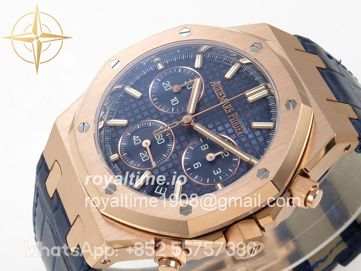 Audemars Piguet Royal Oak Chrono 26240 RG DDF Blue Dial on Blue Leather Strap DD4401 Gain Weight (SW Dial) - Image 5