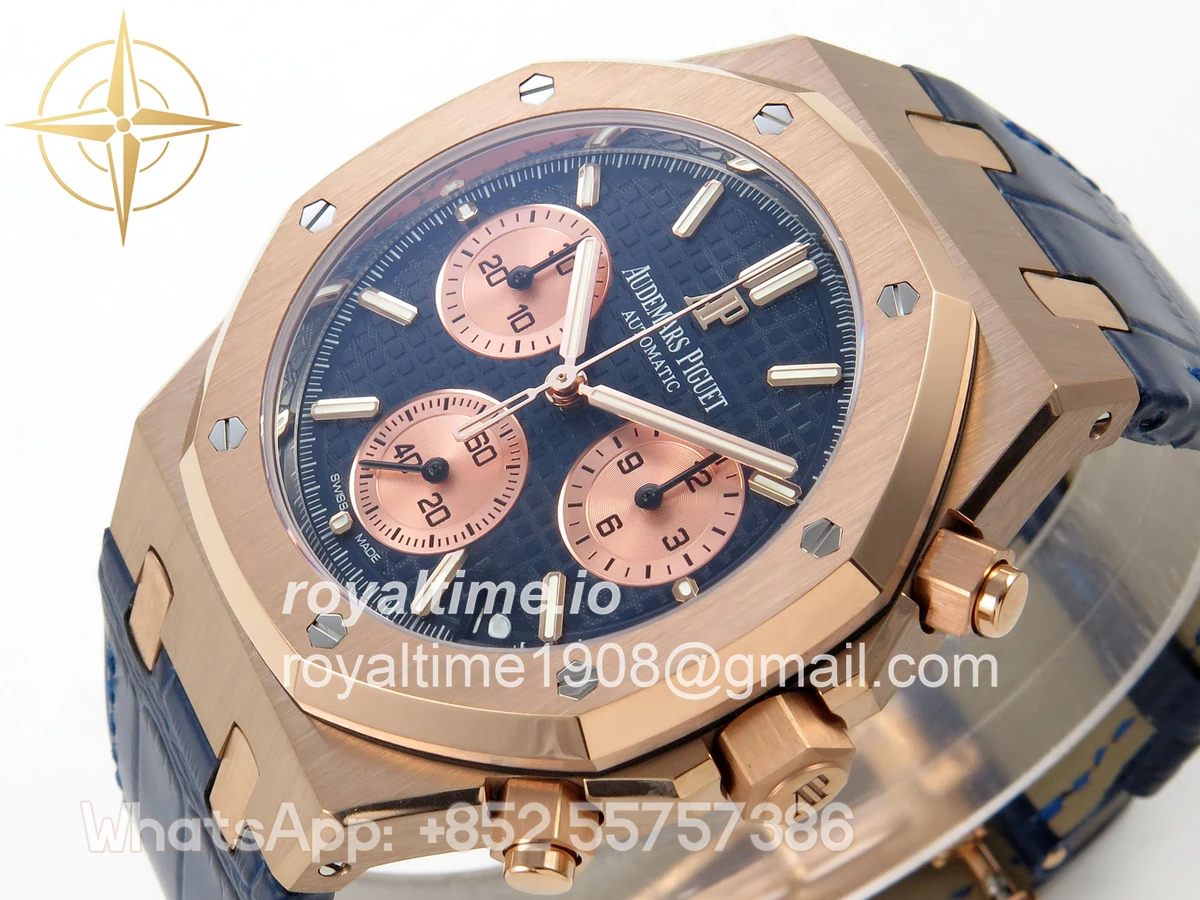 Audemars Piguet Royal Oak Chrono 26240 RG DDF Blue/RG Dial on Blue Leather Strap DD4401 (SW Dial) - Image 5