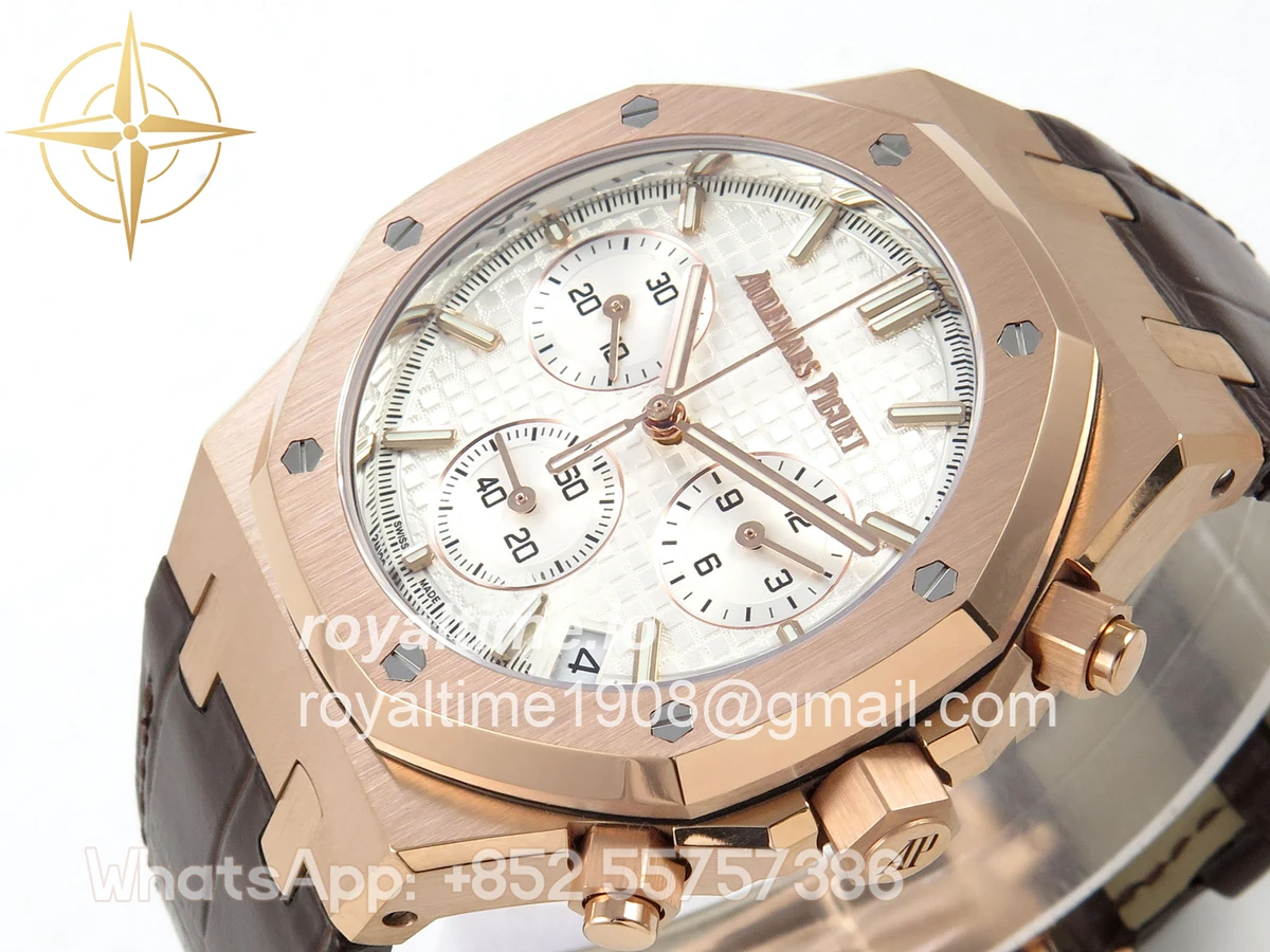 Audemars Piguet Royal Oak Chrono 26240 RG DDF White Dial on Brown Leather Strap DD4401 Gain Weight (SW Dial) - Image 5