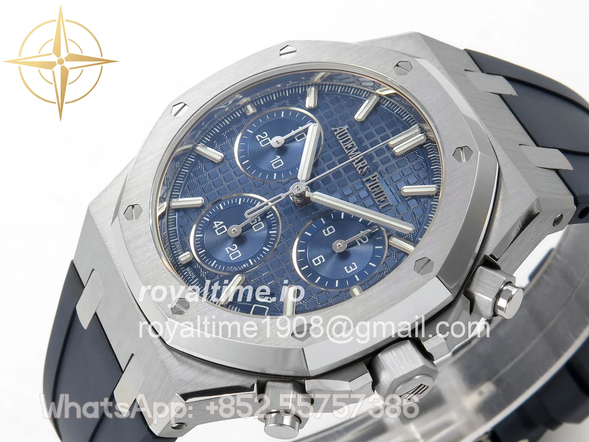 Audemars Piguet Royal Oak Chrono 26240 SS DDF Blue Dial on Blue Rubber Strap DD4401 (SW Dial) - Image 5