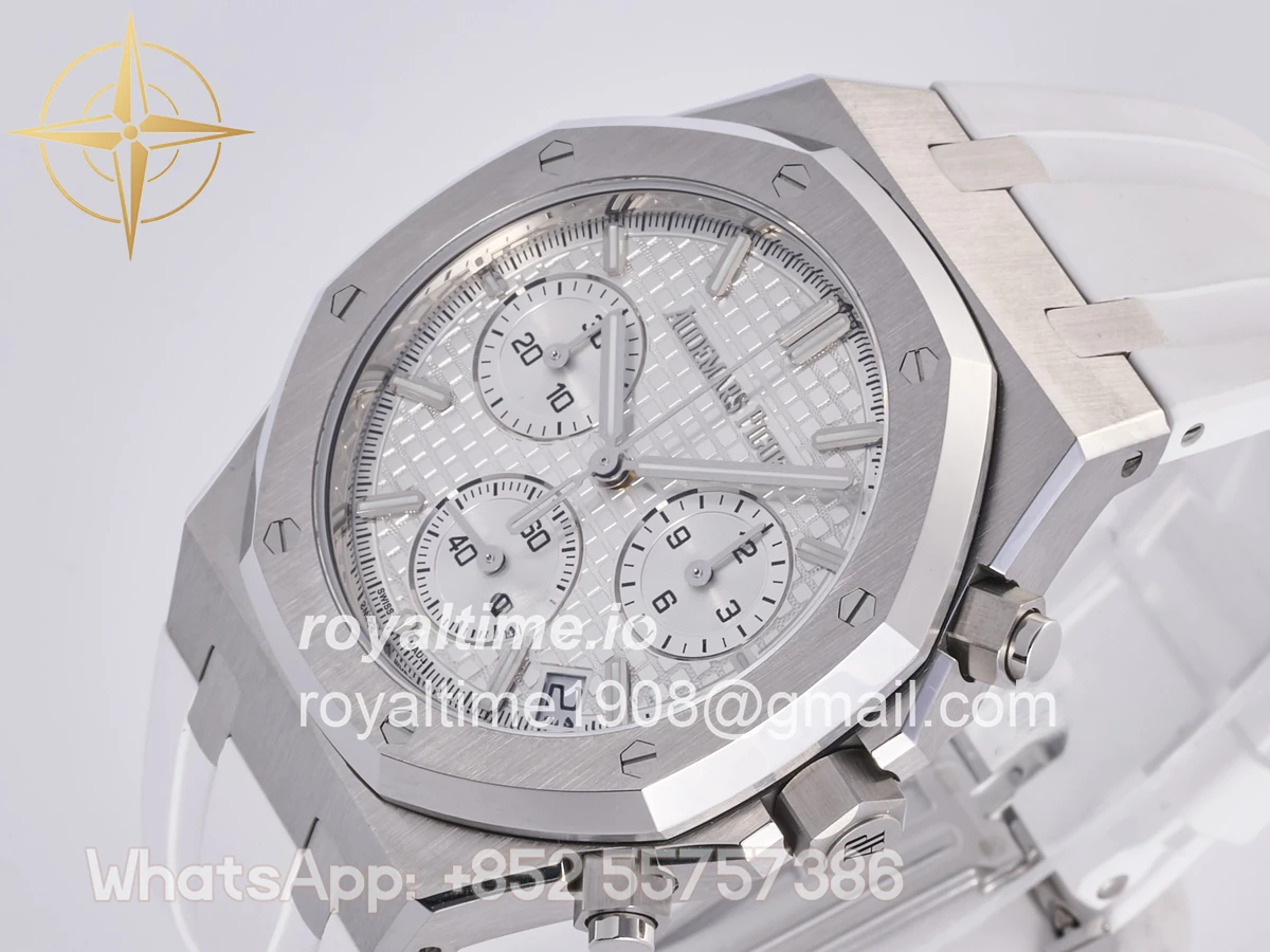 Audemars Piguet Royal Oak Chrono 26240 SS DDF Silver Dial on White Rubber Strap DD4401 (50th Anniversary) - Image 5