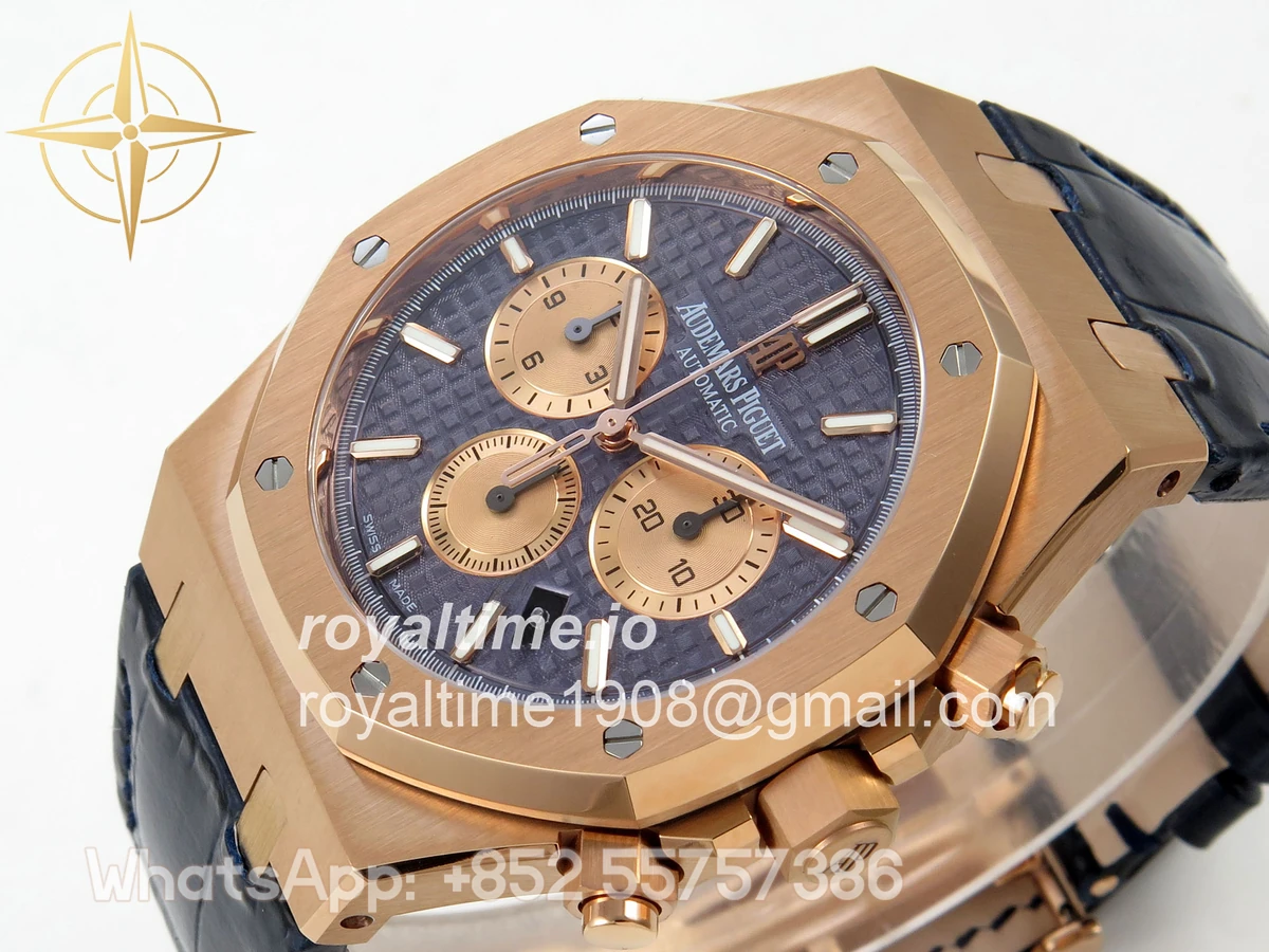 Audemars Piguet Royal Oak Chrono 26331 RG APWF Blue/RG Dial on Brown Leather Strap A2385 - Image 5