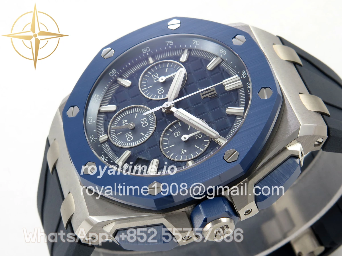 Audemars Piguet Royal Oak Offshore 43mm 26420 Ceramic Bezel SS DDF Blue Dial On Blue Rubber Strap DD4401 - Image 5