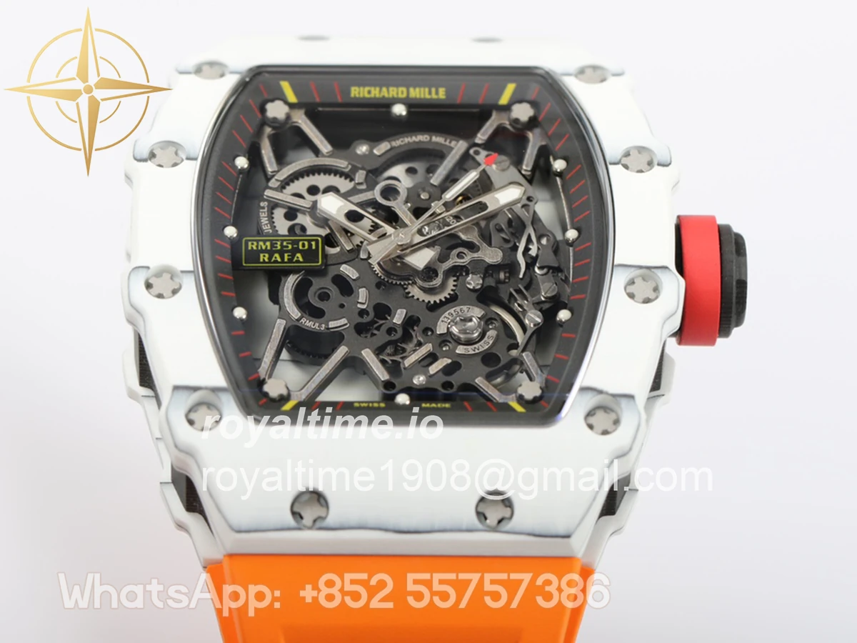 Richard Mille RM 035-01 Rafael Nadal White NTPT on Orange Rubber Strap - Image 6