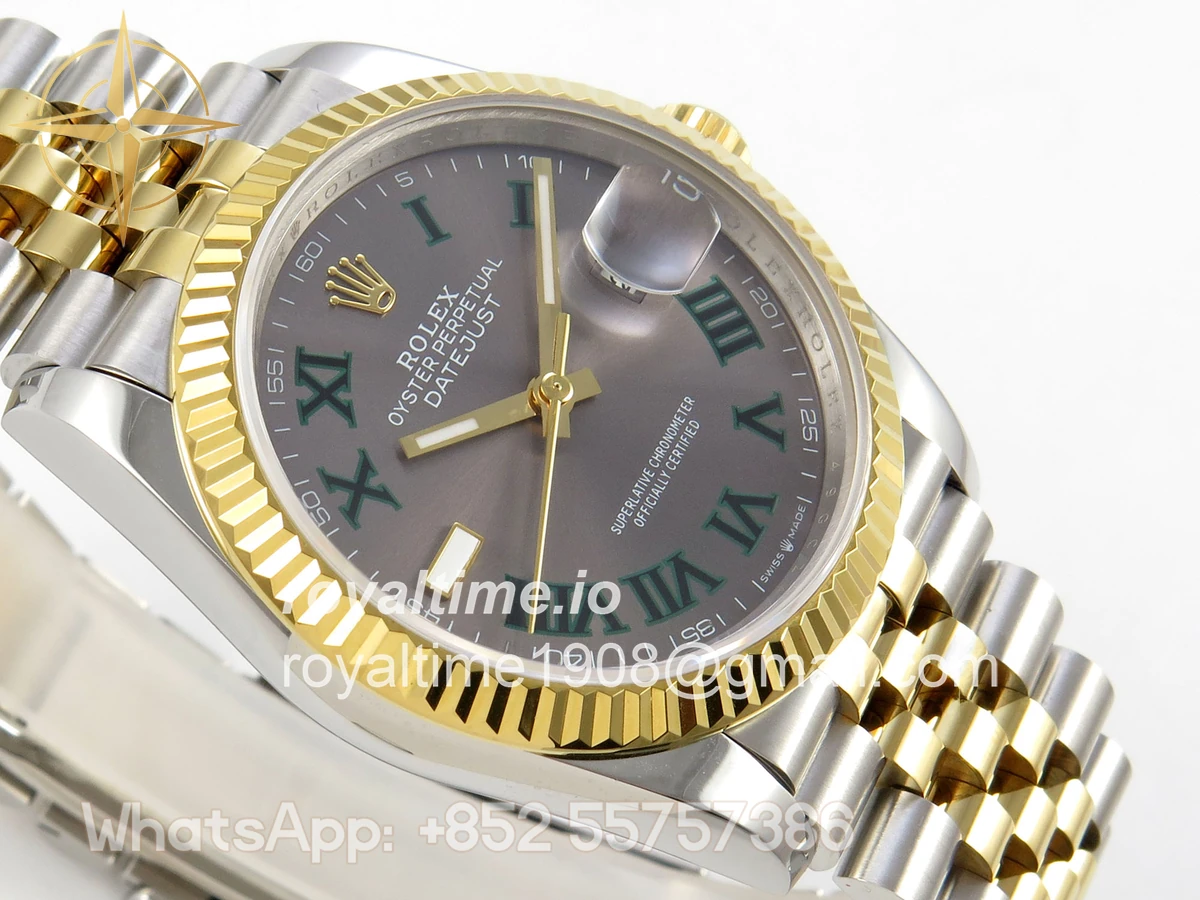 Rolex DateJust 36 126233 QF Gray Dial Green Roman on Jubilee Bracelet QF3235 - Image 6