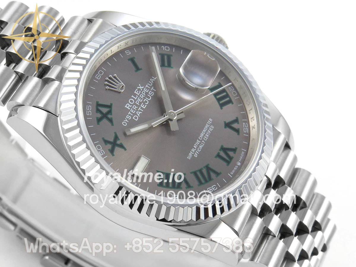 Rolex DateJust 36 126234 QF Gray Dial Green Roman on Jubilee Bracelet QF3235 - Image 6