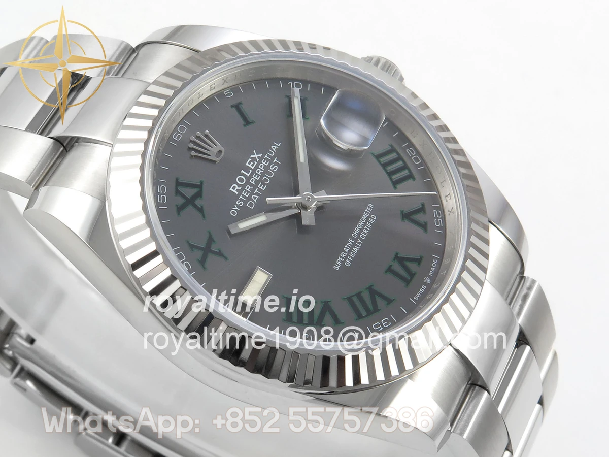 Rolex DateJust 41 126334 904L SS SCF Gray Dial Green Roman on Oyster Bracelet VR3235 - Image 6