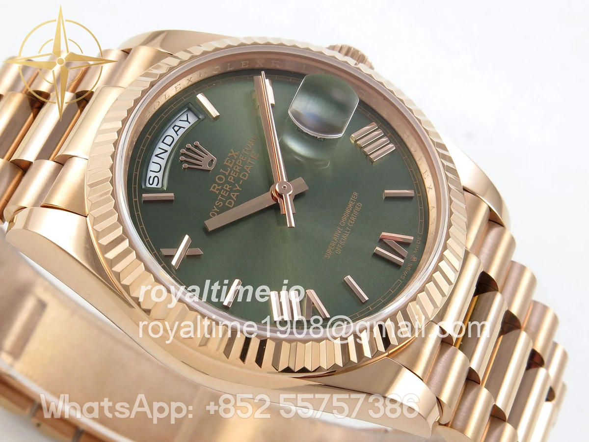 Rolex Day Date 36 RG QF 904L Steel Green Roman Dial on President Bracelet A2836 V3 - Image 6