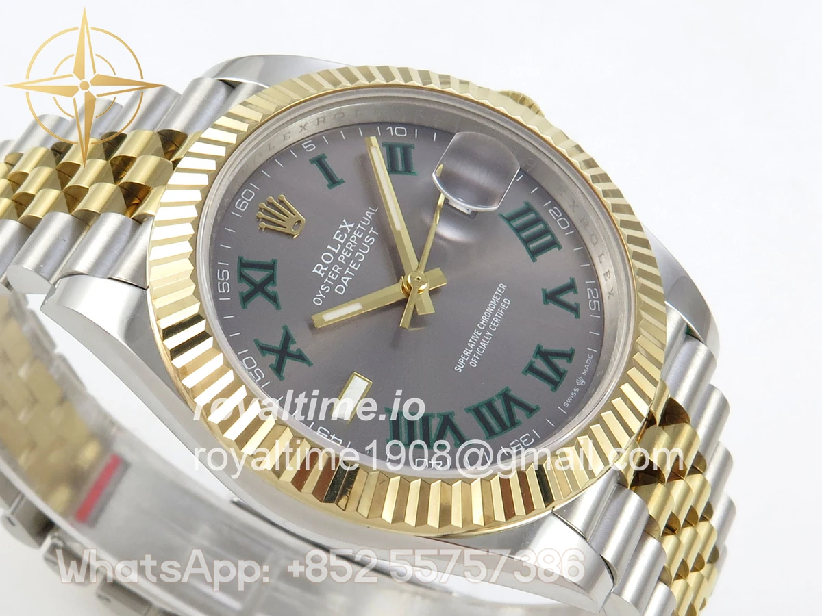 Rolex DateJust 41 126333 QF 904L Steel Gray Dial Green Roman on SS/YG Jubilee Bracelet QF3235 (145g) - Image 6