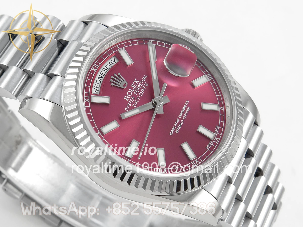 Rolex Day Date 36 SS QF 904L Steel Red Stick Dial on President Bracelet VR3255 V3 - Image 6