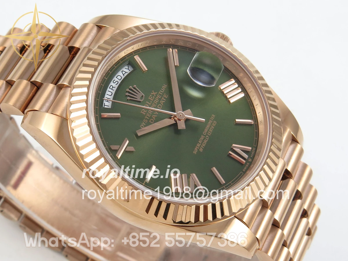 Rolex Day Date 40 RG 228235 QF Green Roman Dial on President Bracelet A2836 V6 (200g) - Image 6