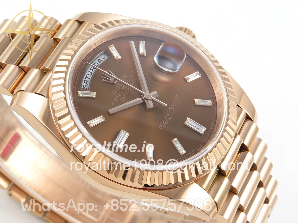 Rolex Day Date 40 RG TMF Brown Diamonds Dial on President Bracelet VR3255 (Weighted) 208g - Image 6