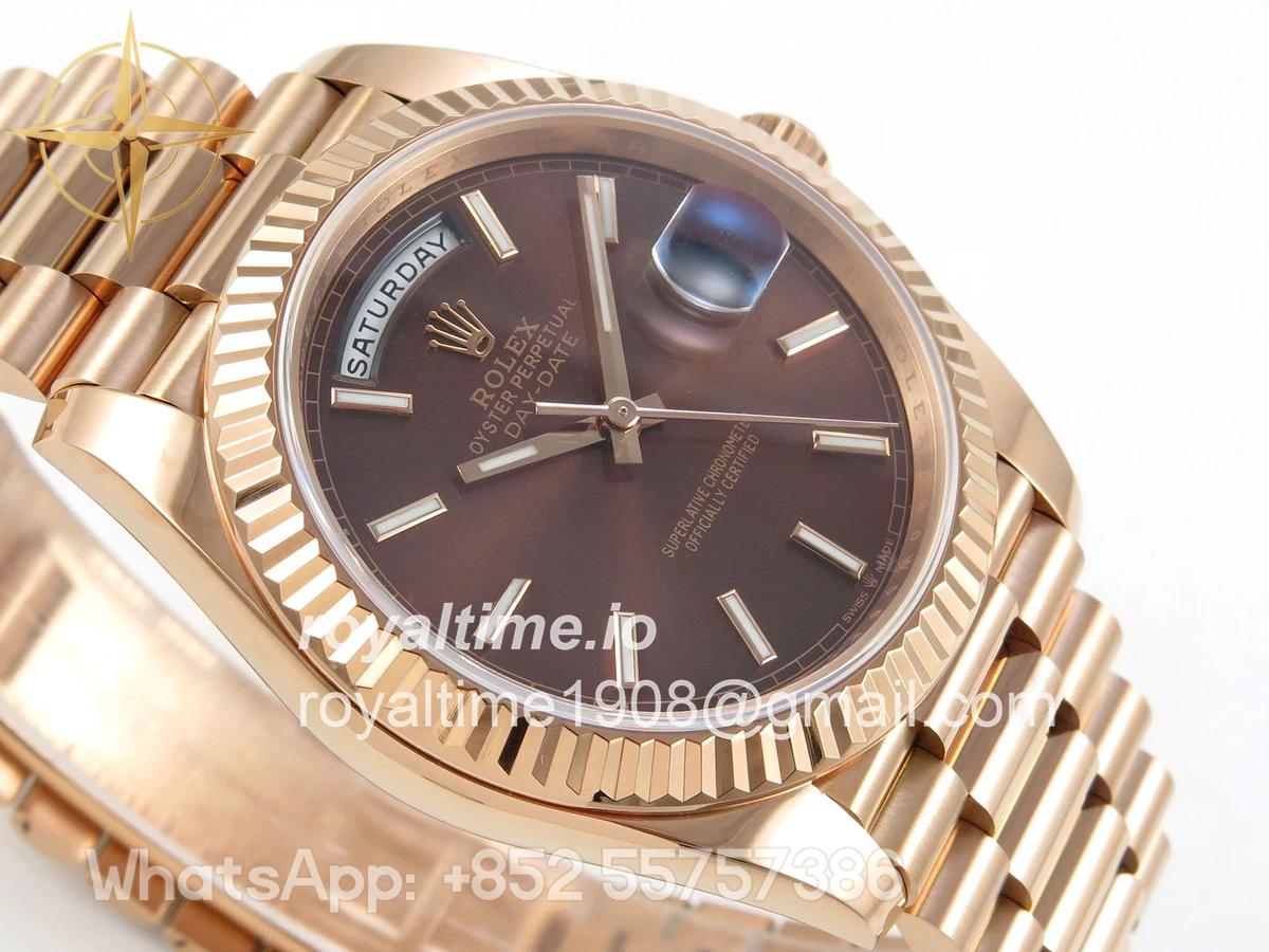 Rolex Day Date 40 RG TMF Brown Stick Dial on President Bracelet VR3255 (Weighted) 208g - Image 6