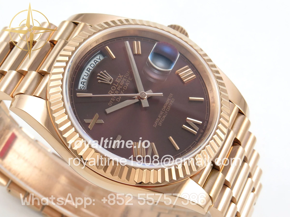 Rolex Day Date 40 RG TMF Brown Roman Dial on President Bracelet VR3255 - Image 6