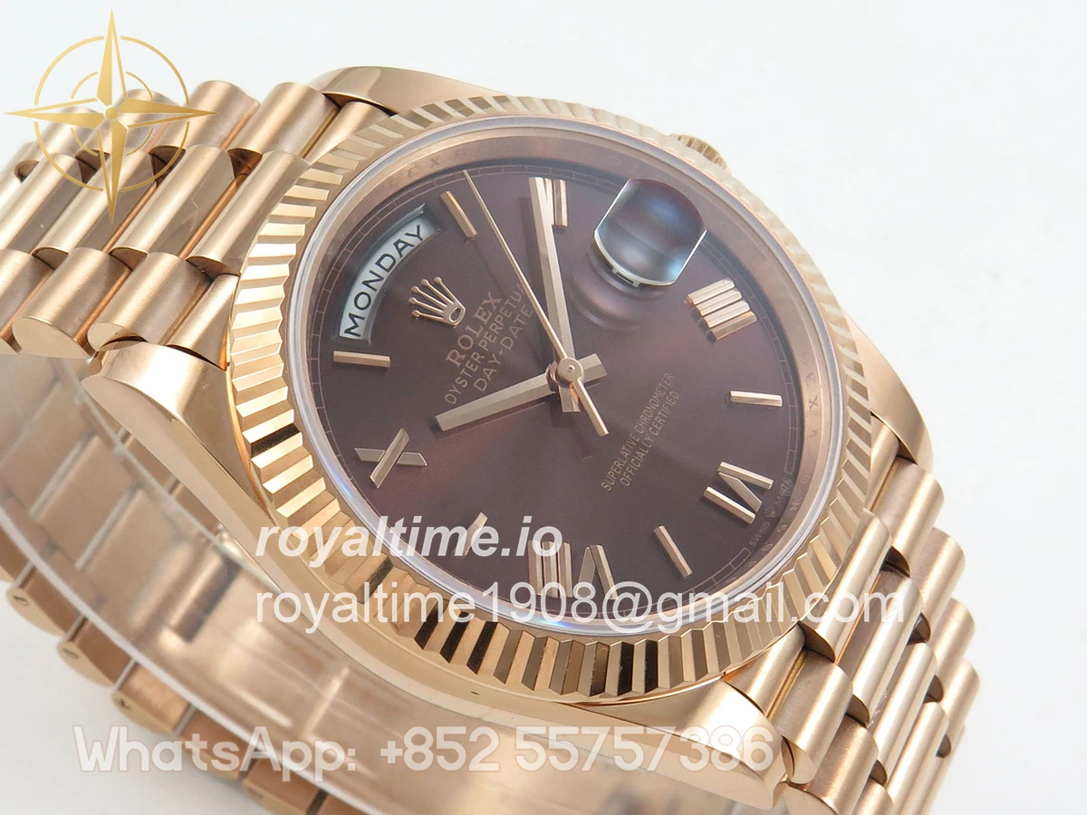 Rolex Day Date 40 RG TMF Brown Roman Dial on President Bracelet VR3255 (220g) - Image 6