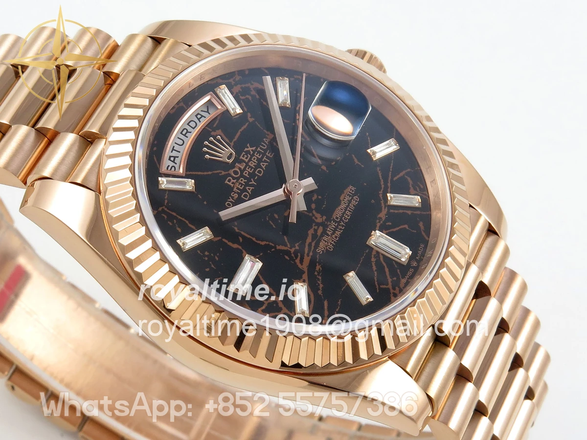 Rolex Day Date 40 RG TMF Eisenkiesel Diamonds Dial on President Bracelet VR3255 (Weighted) 208g - Image 6