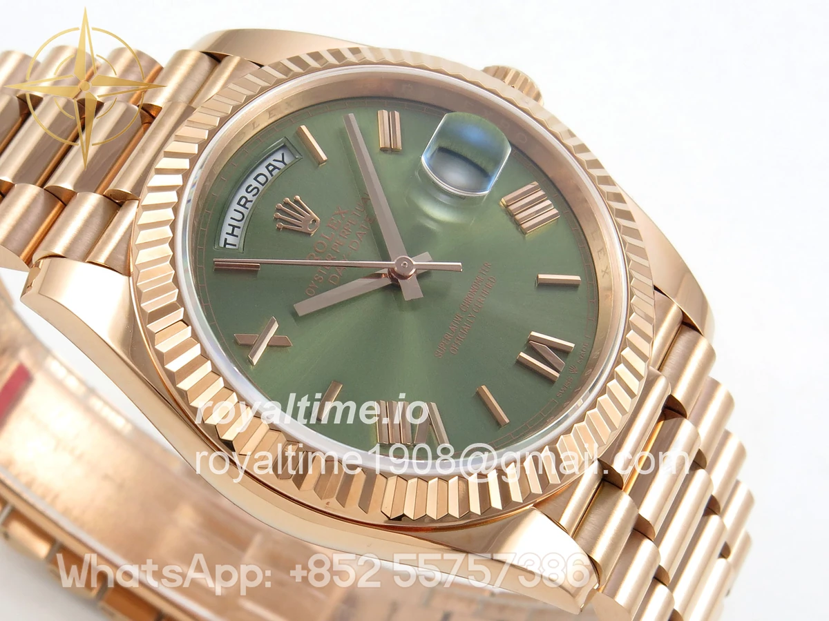 Rolex Day Date 40 RG TMF Green Roman Dial on President Bracelet VR3255 (Weighted) 208g - Image 6