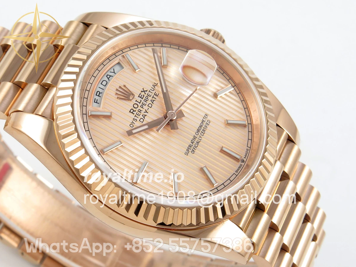 Rolex Day Date 40 RG TMF RG Textured Stick Dial on President Bracelet VR3255 (Weighted) 208g - Image 6