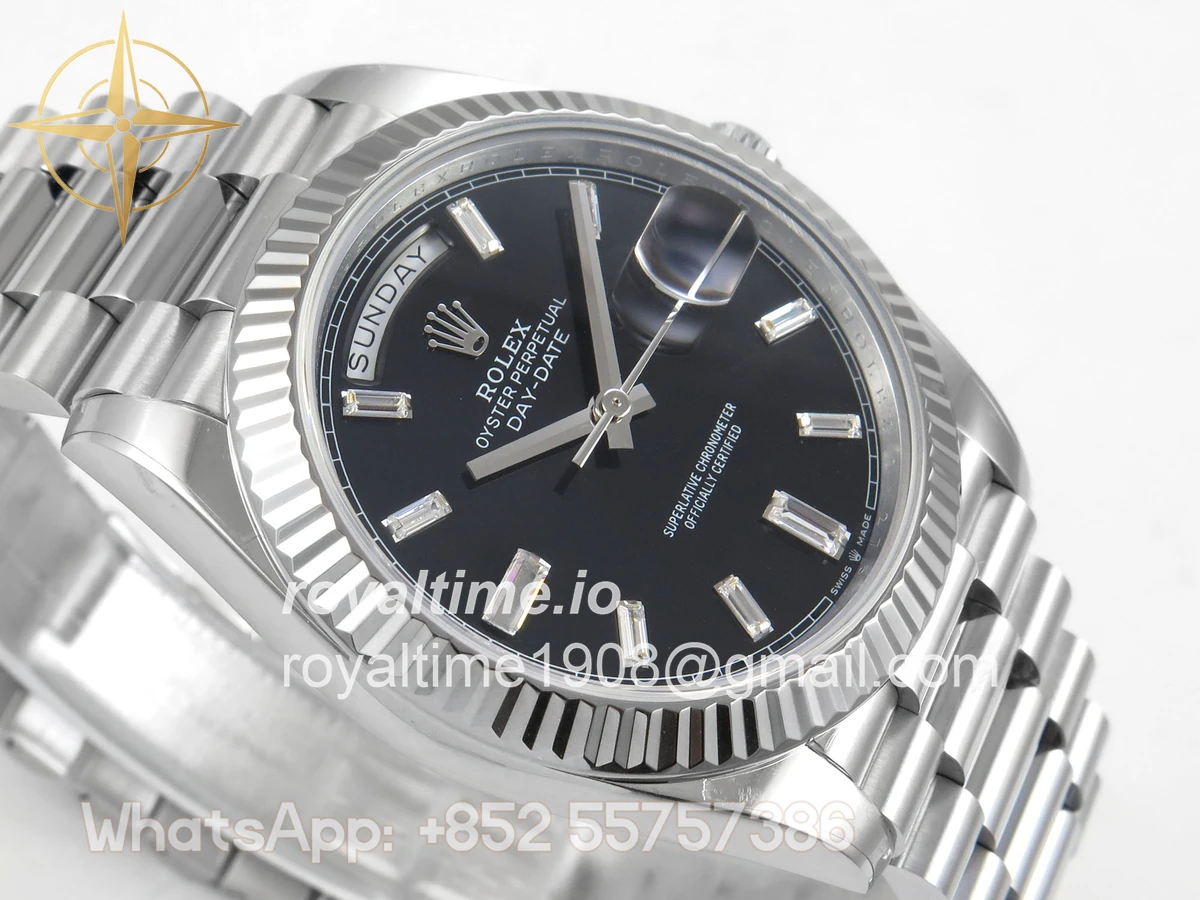 Rolex Day Date 40 SS 228239 QF Black Crystal Dial on President Bracelet A2836 V6 (200g) - Image 6