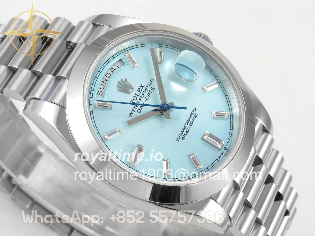 Rolex Day Date 40 SS 228239 QF Ice Blue Crystal Dial on President Bracelet A2836 V6 (200g) - Image 6
