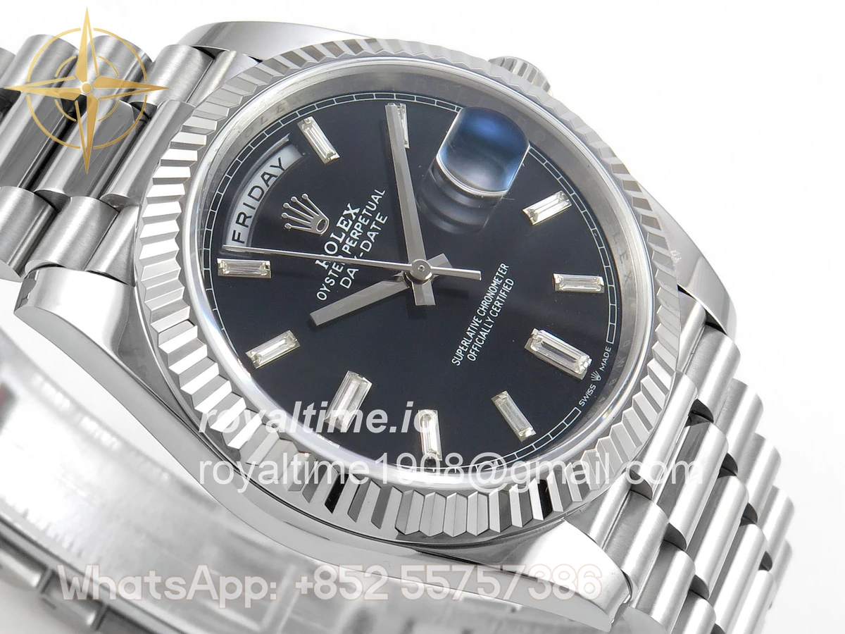 Rolex Day Date 40 SS TMF Black Crystal Dial on President Bracelet VR3255 (Weighted) 208g - Image 6