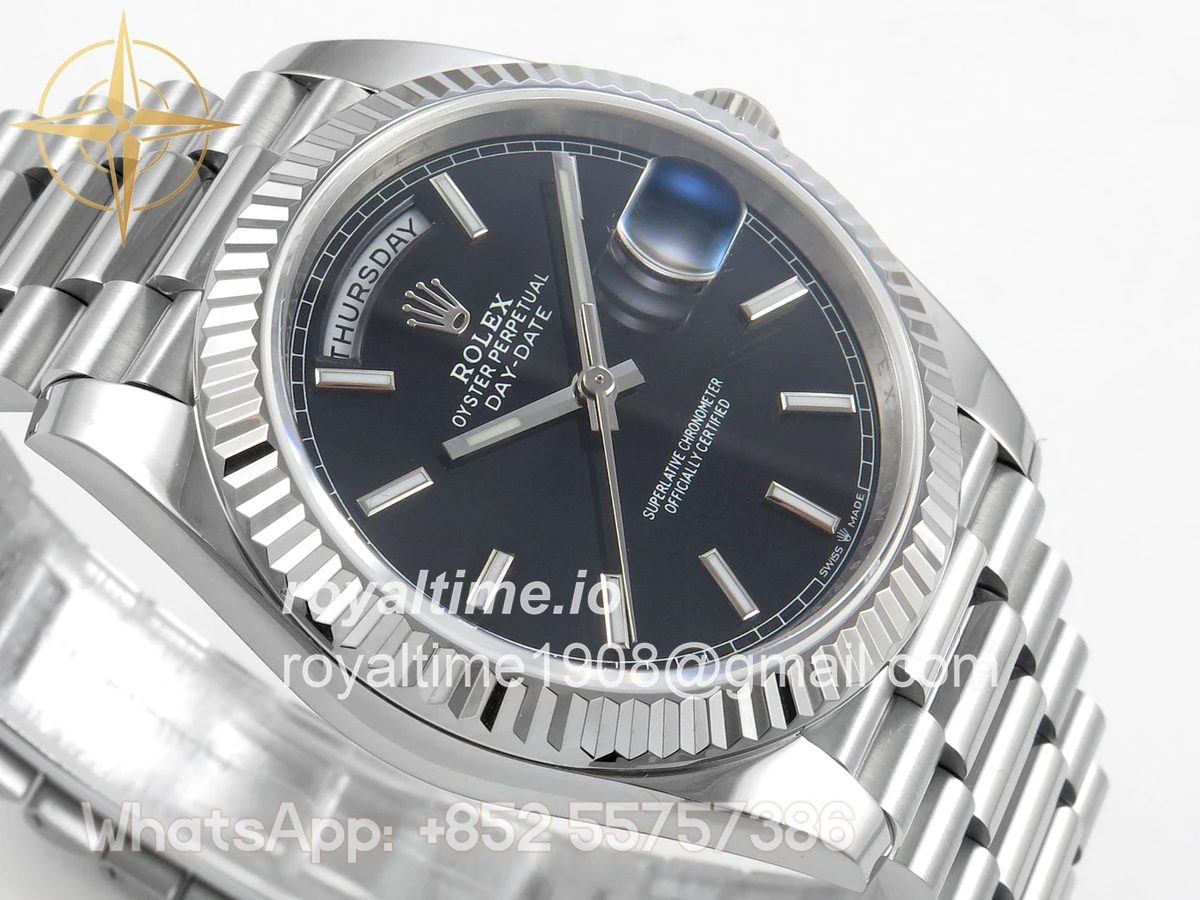 Rolex Day Date 40 SS TMF Black Stick Dial on President Bracelet VR3255 (Weighted) 208g - Image 6