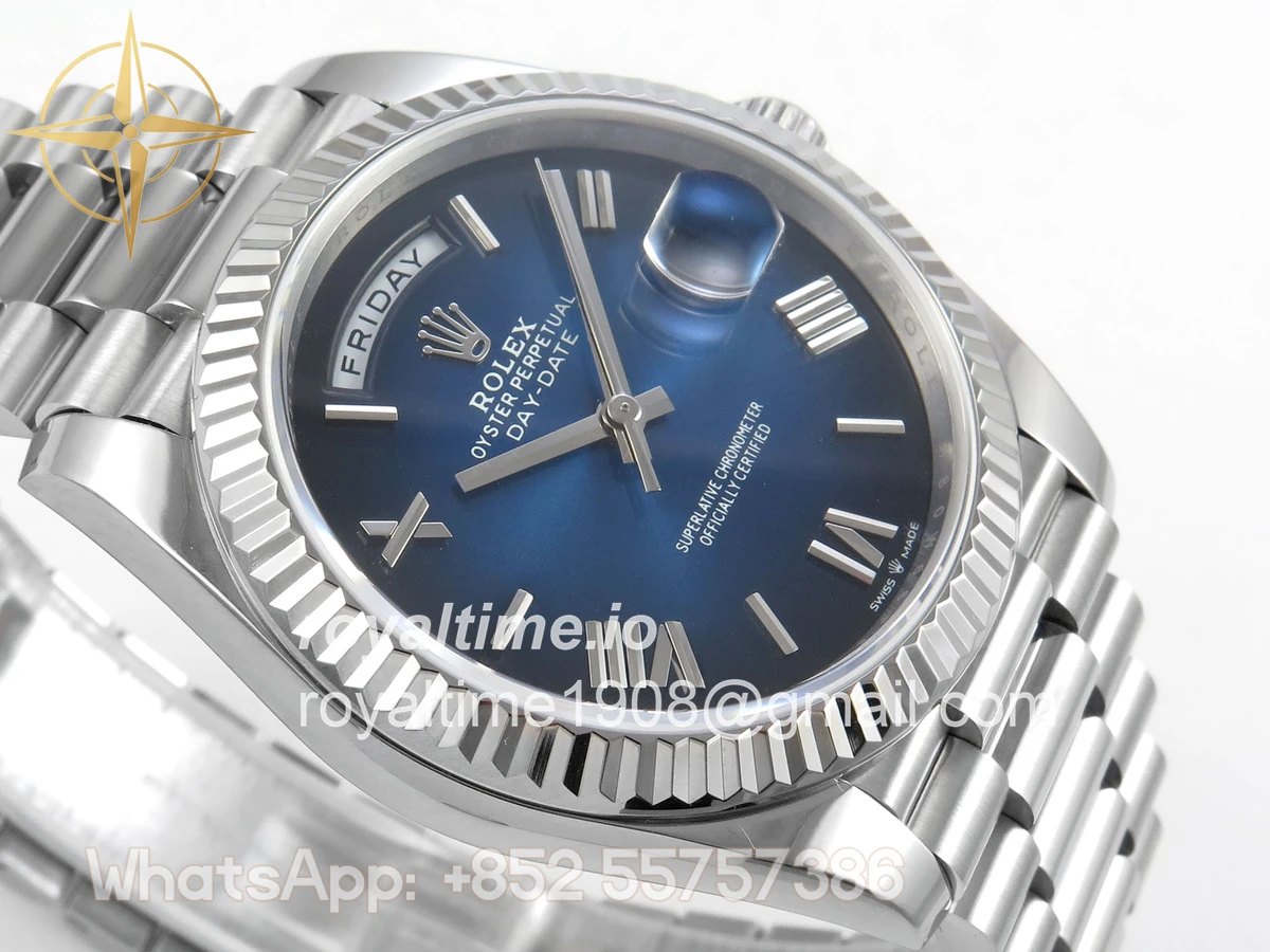 Rolex Day Date 40 SS TMF Blue Ombre Roman Dial on President Bracelet VR3255 (Weighted) 208g - Image 6