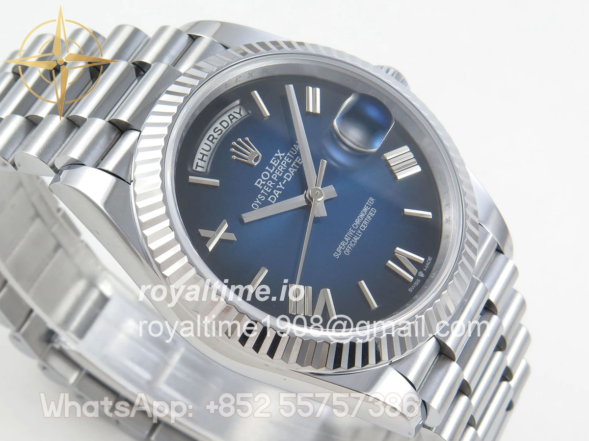 Rolex Day Date 40 SS TMF Blue Roman Dial on President Bracelet VR3255 (220g) - Image 6