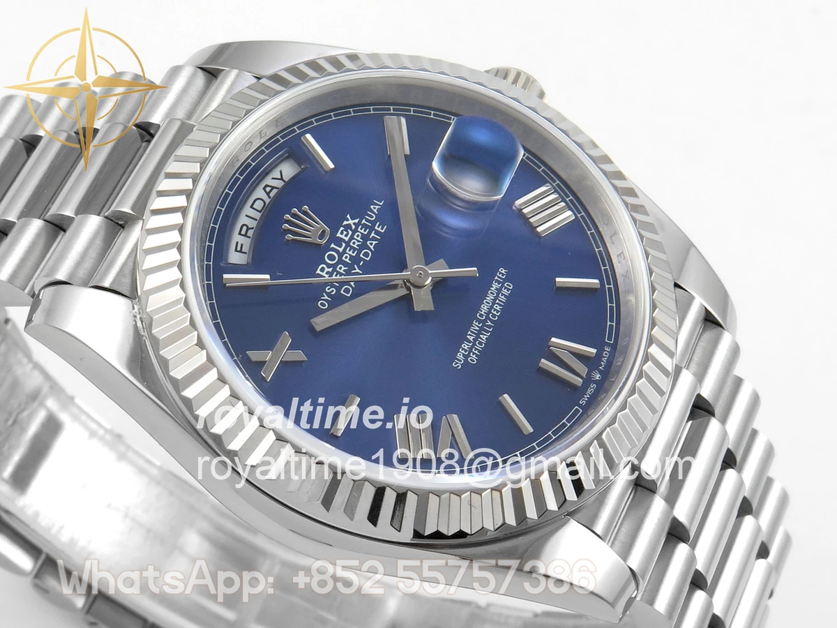 Rolex Day Date 40 SS TMF Blue Roman Dial on President Bracelet VR3255 (Weighted) 208g - Image 6