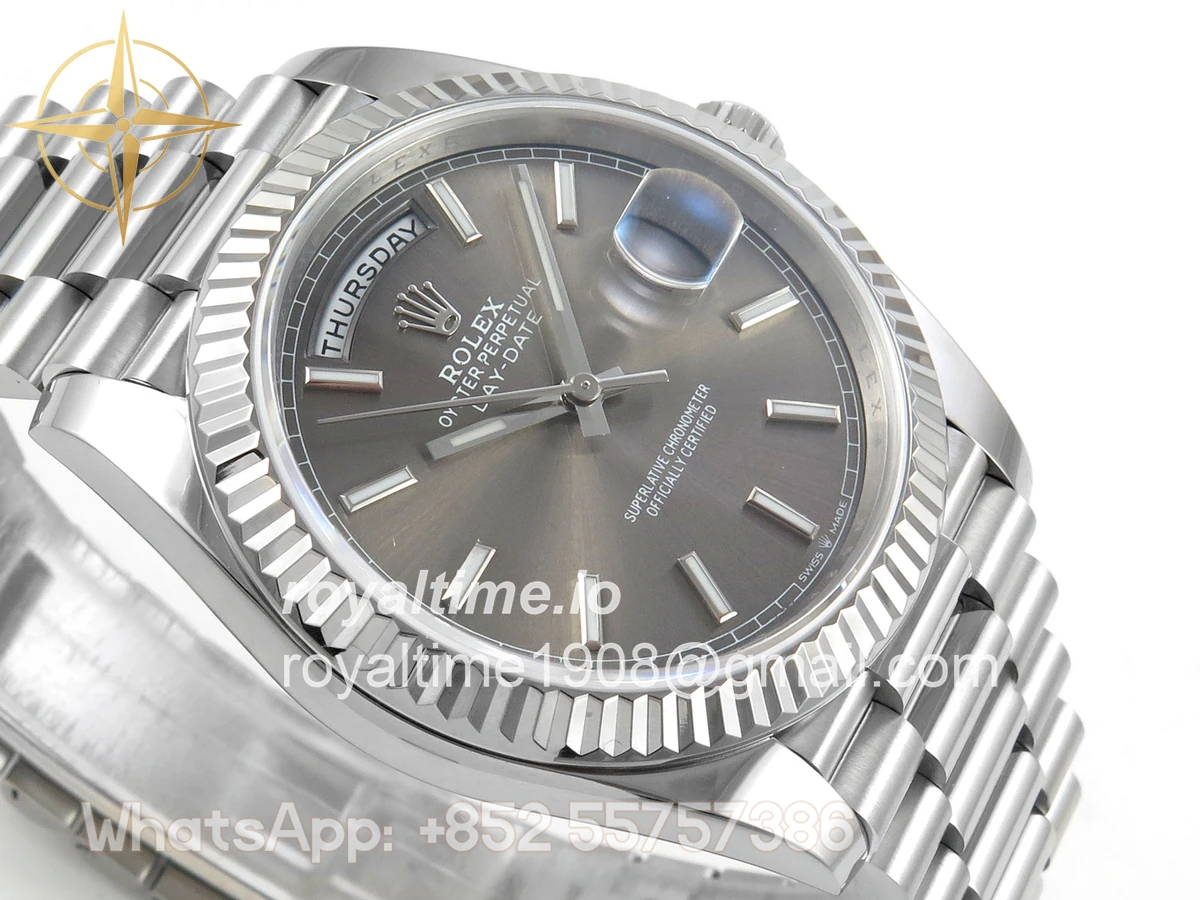 Rolex Day Date 40 SS TMF Gray Stick Dial on President Bracelet VR3255 (Weighted) 208g - Image 6
