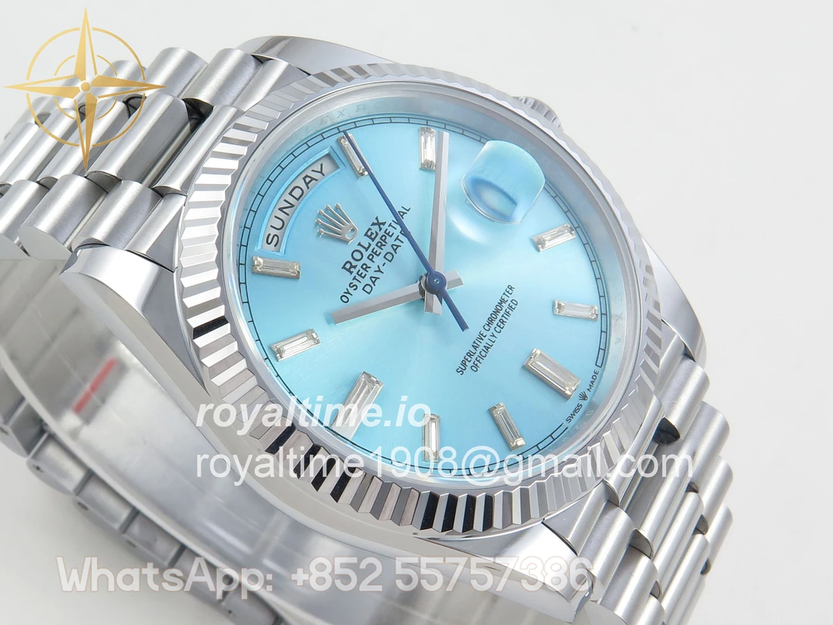 Rolex Day Date 40 SS TMF Ice Blue Crystal Dial on President Bracelet VR3255 (220g) - Image 6